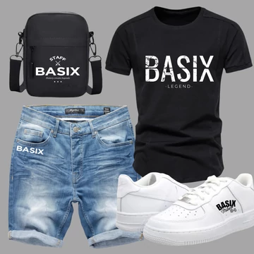 BASIX CITY CASUAL fekete póló, farmernadrág cipővel ÓRIÁSI AKCIÓ 9990FT!!