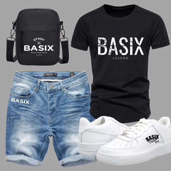 BASIX CITY CASUAL fekete póló, farmernadrág cipővel ÓRIÁSI AKCIÓ 9990FT!!