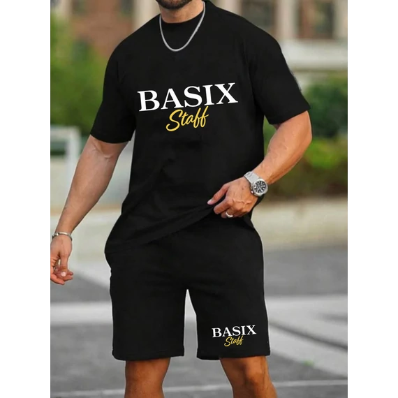BASIX GOLD fekete póló, rövidnadrág szett